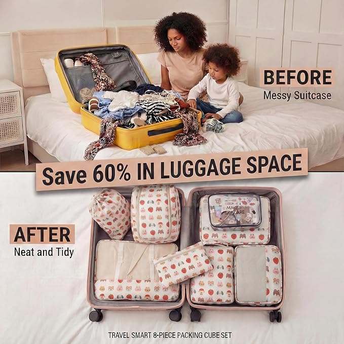 8 Set Packing Cubes for Travel with Clear Toiletry Bag, Durable Luggage Packing Organizers, Carry-On Accessories, TSA Approved See-Through Cubes, Space-Saving Storage Bags, Gifts for Women - Image 6