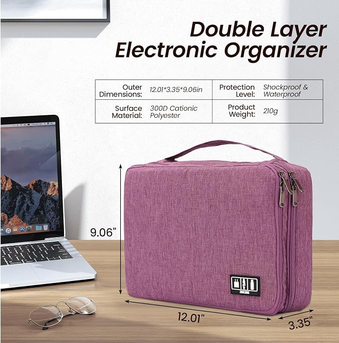 Electronic Organizer Travel Case, Double Layer Cable Organizer Bag | Double-layer design with adjustable dividers, mesh pockets and elastic loops for chargers, cables, power banks and gadgets - Image 2