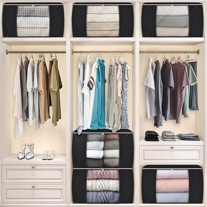 90L Clothes Storage, Foldable Thick Fabric Blanket Storage Bags | Foldable Containers with Zippers,Window and Handles for Organizing Bedroom, Closet, Comforter, Bedding,Dorm essentials - Image 6