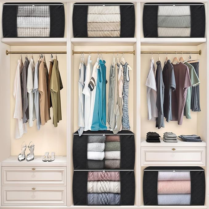 90L Clothes Storage, Foldable Thick Fabric Blanket Storage Bags | Foldable Containers with Zippers,Window and Handles for Organizing Bedroom, Closet, Comforter, Bedding,Dorm essentials - Image 6