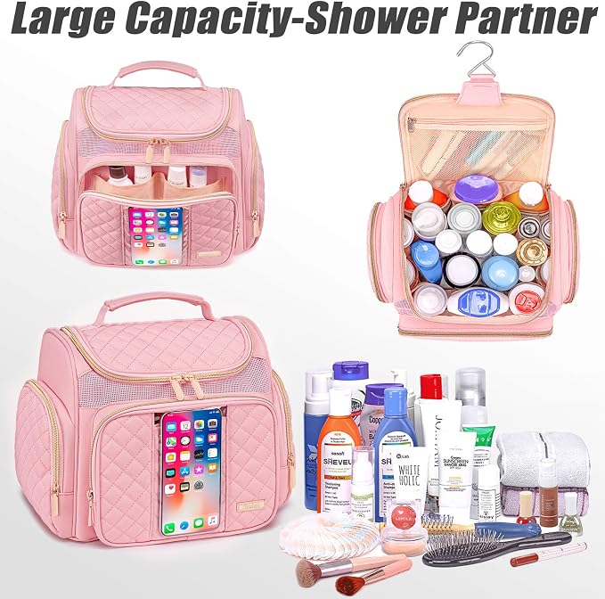 Tealari Large Toiletry Bag for Women Men,Bathroom Bag,Water Resistant Shower Bag,Makeup Bag,Portable Shower Caddy for College Dorm,Hanging Travel Toiletry Bag with Transparent Waterproof Phone Pocket - Image 6