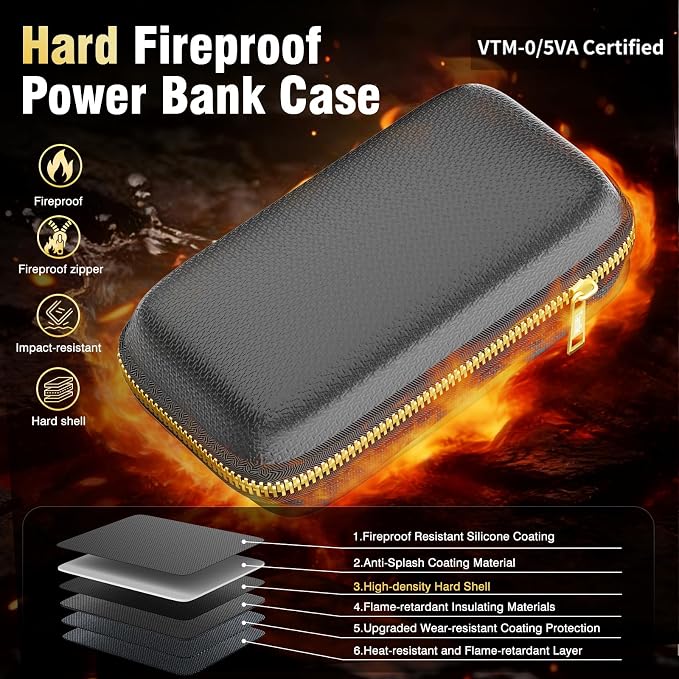 Electronics Travel Organizer, Hard Case Explosion-Proof Cables Carry Box | Fireproof Zipper, Compatible with Hard Drive, Fireproof Portable Safe Storage for Power Bank, Phone, Charger, Cord , Black - Image 2
