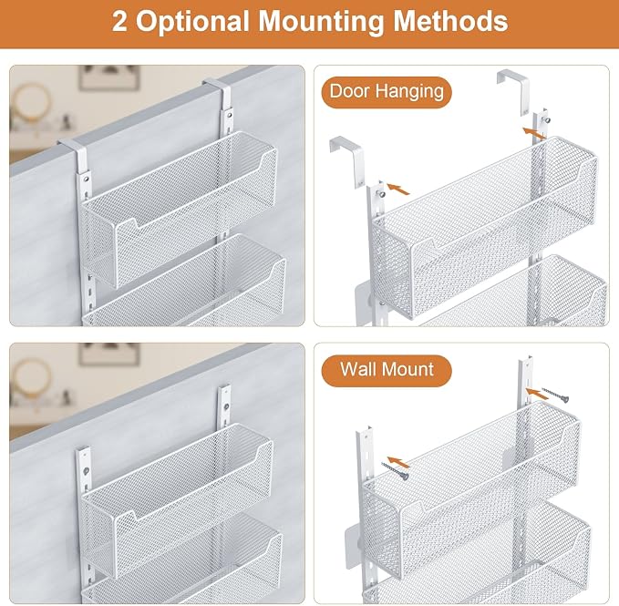 VyGrow Over The Door Organizer, Metal Door Organizer Hanging with 5 Adjustable Baskets and Coat Hook, Behind The Door Storage for Bedroom Closet Bathroom Pantry Cabinet Kitchen, White - Image 4