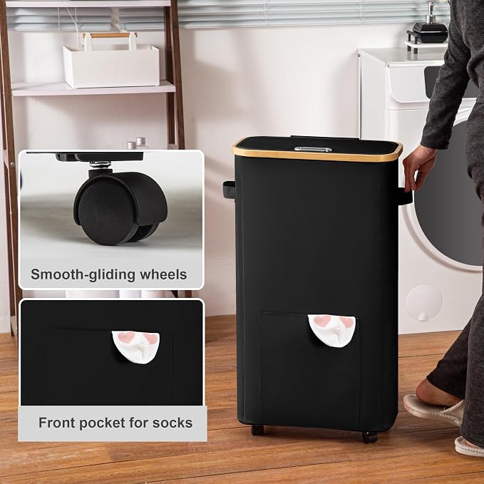 Vincona Laundry Basket with Wheels, Tall Dirty Clothes Hamper on Wheels, Rolling Laundry Hamper with lid for Dorm, Bedroom and Bathroom - Image 4