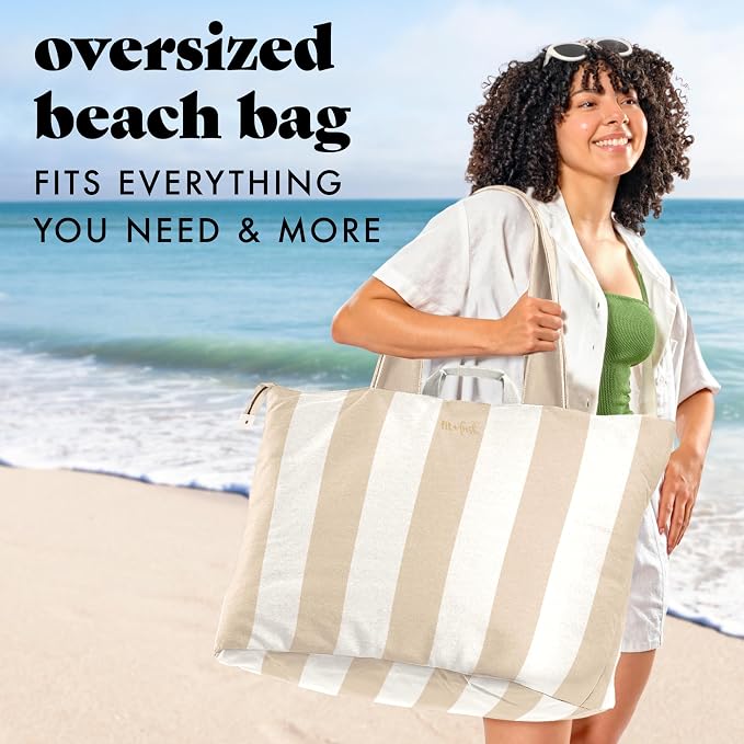 Fit & Fresh All The Things XL Beach Bag for Women, Oversized Travel Tote | Zip Closure, 3 Interior Pockets, 1 Large Zip Pocket, Dual Carry Handles, Canvas Weekender - Pool, College, Laundry, Groceries - Image 2