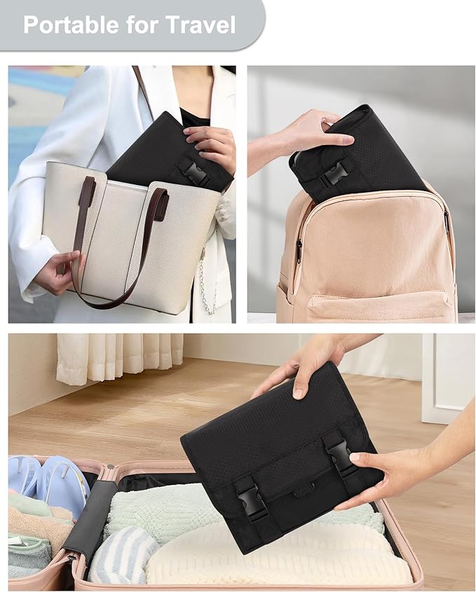 Small Hanging Toiletry Bag for Men and Women, Portable Hanging Organizer | for Travel-Sized Shower Dopp Kit, Makeup Accessories, Waterproof Toiletries Organizer with 3 Compartments for Outdoor - Black - Image 5