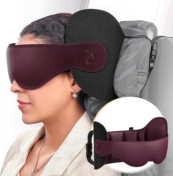Travel Pillow, Airplane Neck Pillow & 3D Eye Mask for Long Flight | Oversized Plane Head Strap for Sleep, 360°Support Headrest, Stop Bobblehead, Ultimate Travel Essentials for Men Women Red by Bonairest