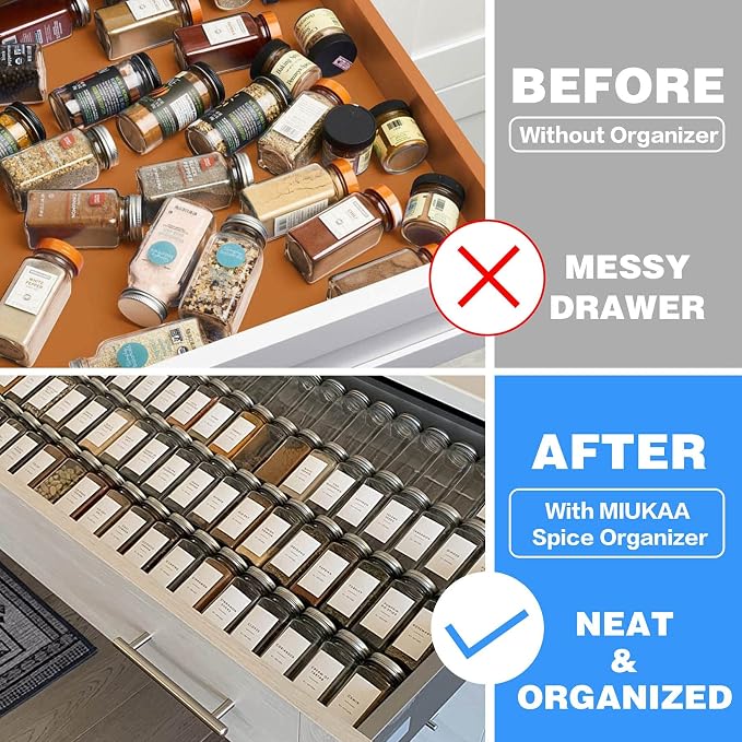 MIUKAA Clear Acrylic Spice Drawer Organizer, 4 Tier- 2 Set Expandable From 13" to 26" Drawer Seasoning Organizer, Kitchen Spice Rack Tray for Drawer/Countertop (Jars not included) (Pack of 2) - Image 6