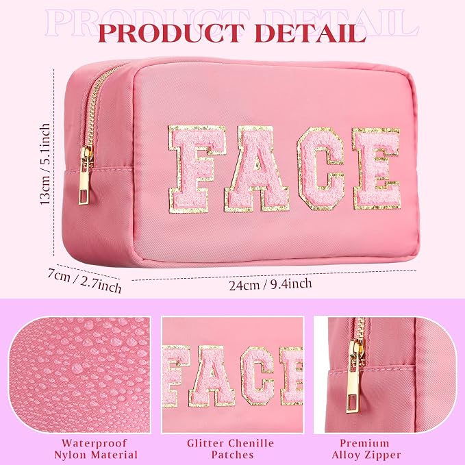 Preppy Makeup Bags Chenille Letter Stuff Bag Nylon Cosmetic Pouch Cases with Zipper for Women Travel Toiletry(Mixed Color,Classic,4 Pcs) - Image 5