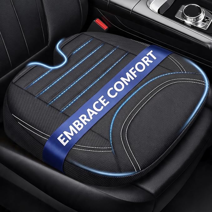 Wedge Car Seat Cushion for Tailbone Pain Relief & Better Visibility | Ergonomic Memory Foam Seat Cushion for Car with Breathable Channel Design, Fits Car, SUV, Truck, Non-Slip Mesh Cover by ZIKEE