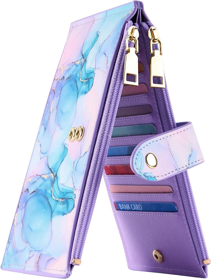 Travelambo RFID Wallet Women Large Size Bifold Multi Card Wallet Case with Zipper Pocke Credit Card Holder for Women by Travelambo