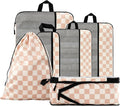 U+U 6 Set Compression Packing Cubes, Travel Organizers (Khaki Checkered) | Space-Saving & Drawstring Bag Included by UU