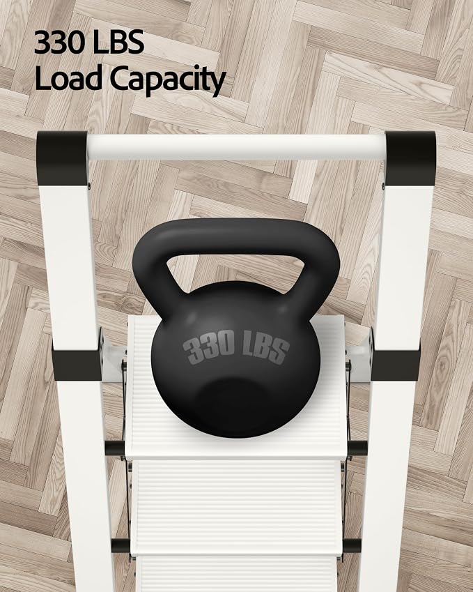 Taranta 3 Step Ladder,Lightweight Aluminum Step Stool Foldable -White | Folding Ladder with Handgrip,Wide Top Pedal,330lbs Capacity for Home,Office,Kitchen - Image 4
