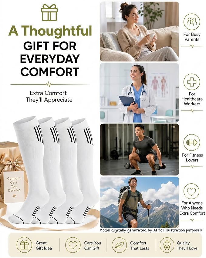 4-Pack 15-20 mmHg Athletic Compression Socks - Image 5