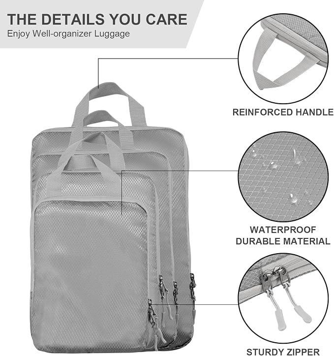 Compression Packing Cubes, Ultralight Packing Cubes for Carry on Suitcase, Travel Packing Essentials for Suitcase Organizer Bags Set, Durable Travel cubes for Luggage (Gray, Set of 4) - Image 2