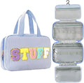 Hanging Toiletry Bag for Women Chenille Letter Travel Cosmetic Bag Fashion Stripes Water-resistant Makeup Bag for Store Toiletries Cosmetic Accessories Medium Blue by Unknown