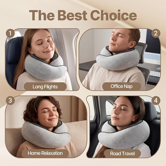 Neck Pillow for Sleeping, Travel Pillows for Airplanes 100% Memory Foam | Cervical Pillow for Long Flight, Car Driving, Portable Packable, Vacation Essentials for Women Flying(Grey) - Image 6
