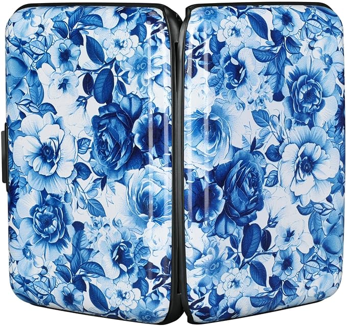 RFID Aluminum Wallet Credit Card Protector Case Holder for Men Women | Mini RFID Aluminum Wallet Credit Cards Holder Business Card Case Metal ID Case for Men Women(Blue and White Peony) - Image 3