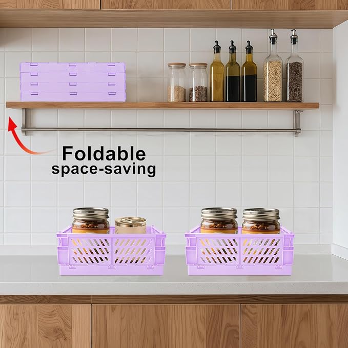 2 Pack Mini Foldable Small Plastic Baskets for Organizing and Storage，Collapsible Storage Crates,Mini Bins for Home Kitchen Bedroom Bathroom Office (Purple, Large 10x6.5x4) - Image 6