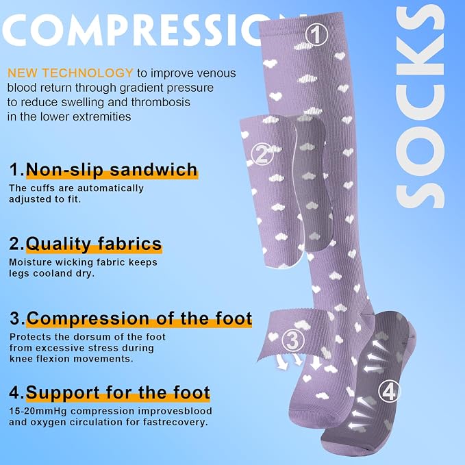 cerpite Compression Socks for Women & Men 6 Pairs Knee High Compression Socks 20-30 mmhg Best for Running,Nurse,Travel - Image 4