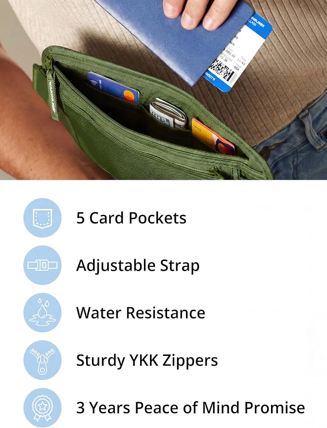 Vantamo Money Belt with RFID For Men & Women, Hidden Passport Holder for Travel, 2 Compartment Travel Fanny Pack for Women Anti Theft - Image 5