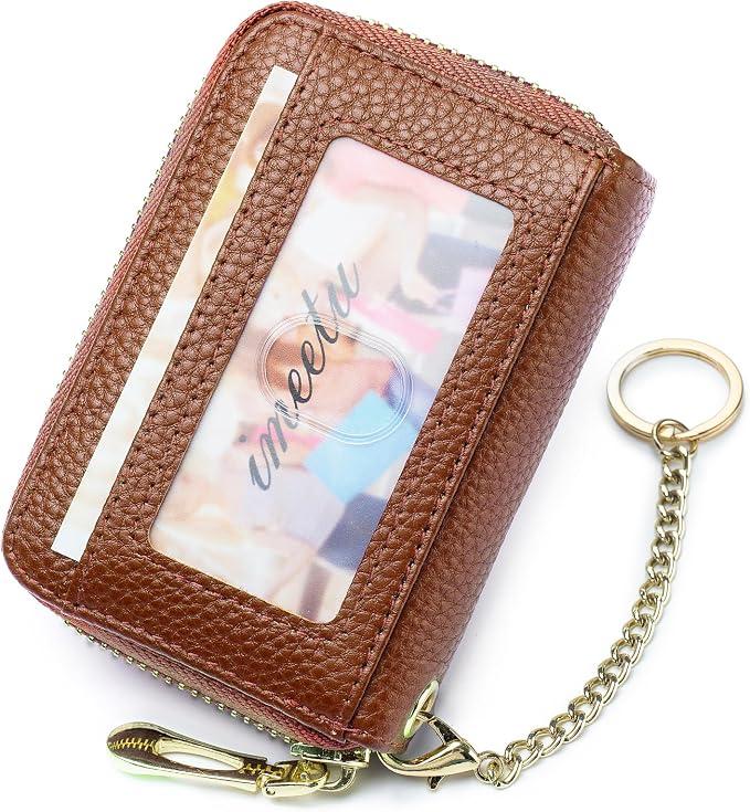 imeetu RFID Credit Card Holder, Small Card Wallet Women, Leather Card Case | Genuine Leather Women's Card & id Cases, Change Coin Purse with Zipper Keychain id Window, 20 Colors & 3 Styles, Daily, Gifts - Image 2