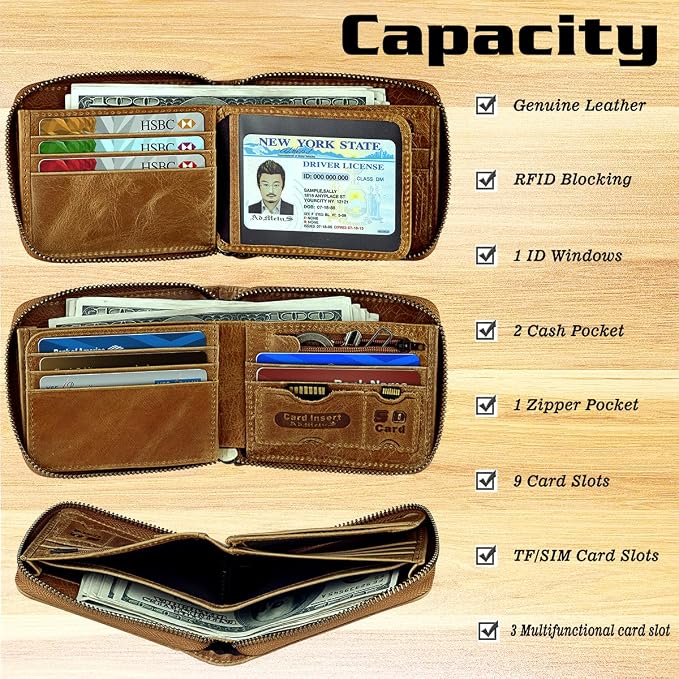 Admetus Mens RFID Blocking Wallets Zipper Leather Wallet for Men Bifold RFID Card Holder - Image 4