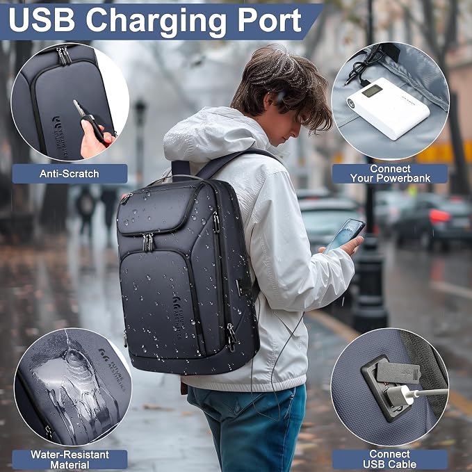 hk Business Smart Backpack for Men Anti-Theft for 17.3 Inch Laptop | with USB Charging Port Water-Resistant Large Durable Compact 30L for Travel College Work - Image 6