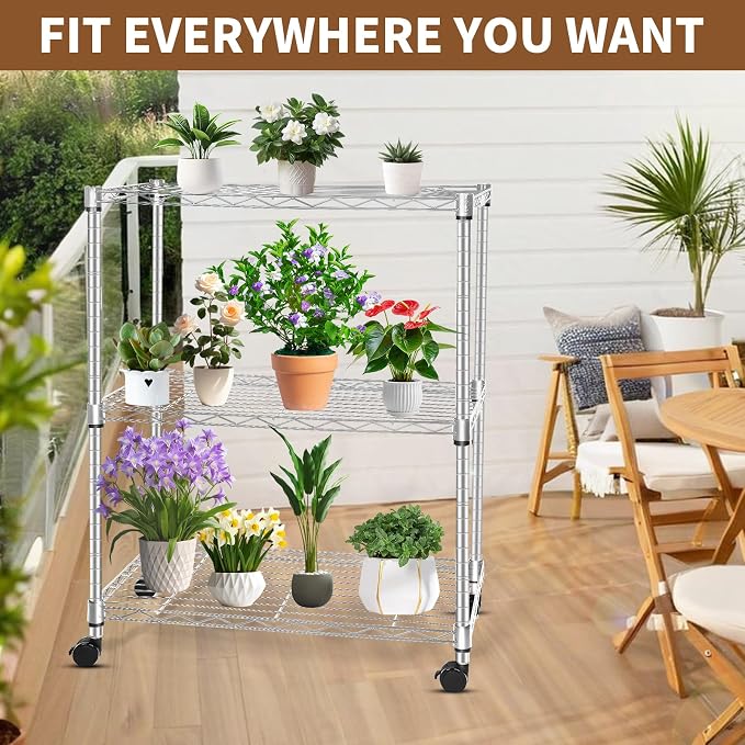 Whitmor 3 Tier Storage Shelving, Heavy Duty with Wheels, Adjustable Steel Organizer, 400 lbs Capacity per Shelf, Max 1200 lbs Total for Garage, Kitchen, Bathroom, 20" L x 14" W x 24" H, Chrome - Image 5