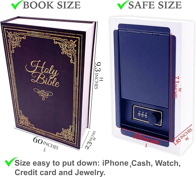 Holy Bible Diversion Safe with Real Pages, Combination Metal Secret Safe | Hidden safe box and hollow storage compartment for cash money. Decorative book box stash case for passport savings. - Image 8