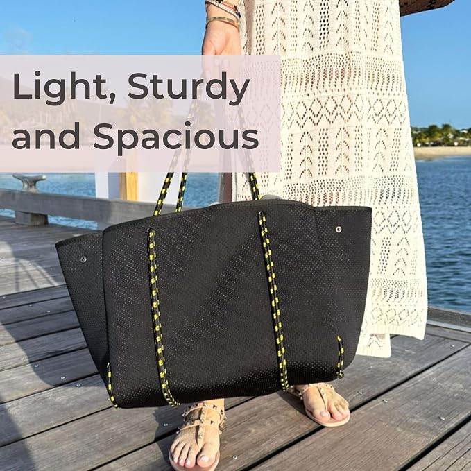 POPUPS Large Neoprene Tote Bag for Women - Everyday Designer Handbag for Travel Work and Beach with Pockets and Zipper Pouch - Image 7
