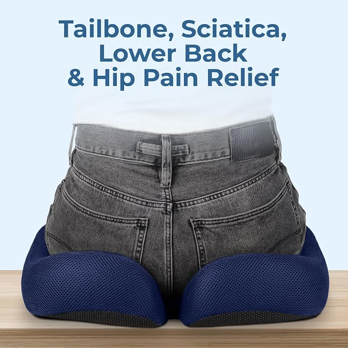 5 STARS UNITED Seat Cushion - Memory Foam Chair Cushion for Tailbone Pain Relief - Ergonomic Support for Coccyx, Sciatica & Butt - Office, Desk & Gaming Chair, Car Seat, Wheelchair, Blue Mesh - Image 3