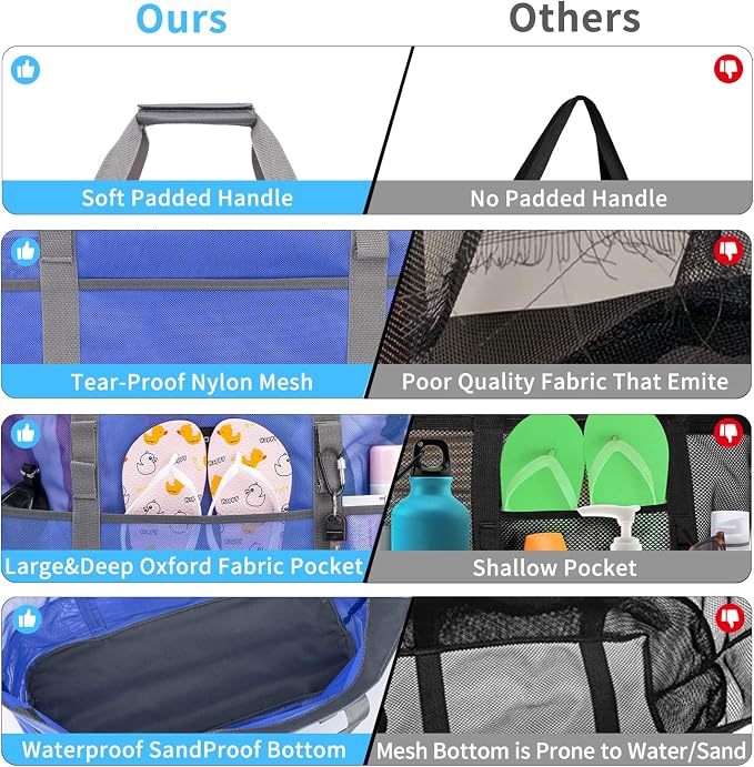 KABAQOO Mesh Beach Bag, Extra Large Beach Bags with 9 Pockets & Zipper Waterproof Lightweight Beach Tote for Beach/Pool Trip - Image 6