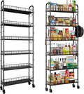 6-Tier Slim Storage Cart, Rolling Kitchen Cart with Wheels | Narrow Metal Shelf Organizer with Hooks for Kitchen, Bathroom, Living Room, Laundry, Small Spaces, Black, 6 in by VKTO