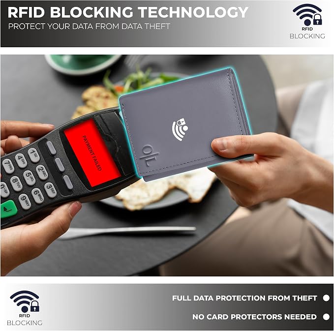 Real Leather Mens Trifold Wallet RFID Blocking Slim Minimalist Front Pocket - Thin & Stylish with ID Window in Gift Box - Image 3