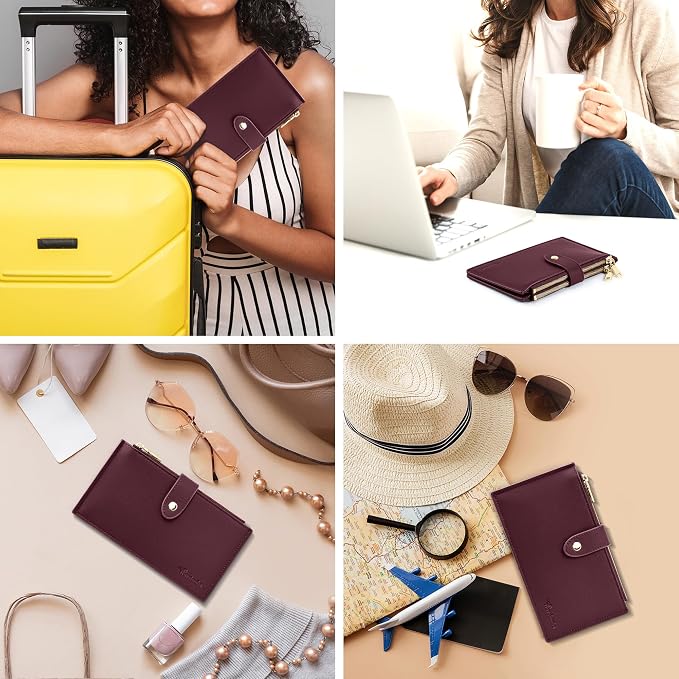 Travelambo Womens Leather Bifold Wallet, Slim RFID Blocking Card Holder | Large Capacity, 16 Card Slots & ID Window, 2 Zipper Pockets, Dual Snap Closure, Slim Lightweight, RFID Privacy Protection - Image 6