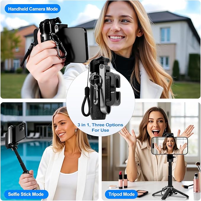 3-in-1 Mini Tripod, Selfie Stick for iPhone for 4-7 Inch iOS/Android Phones | Tripod for Iphone with Remote Control and Fill Light, Lightweight Travel Tripods for Selfie Video Recording - Image 2