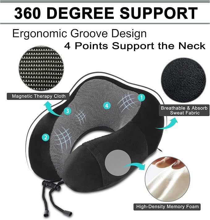 urnexttour Travel Pillow and Blanket Set Neck Pillow Airplane Foam Black | 43x60 Inch Plane Blanket, Traveling Compact Storage Bag, Eye Mask, and Earplugs for Ultimate Flight Comfort, Women and Men - Image 4