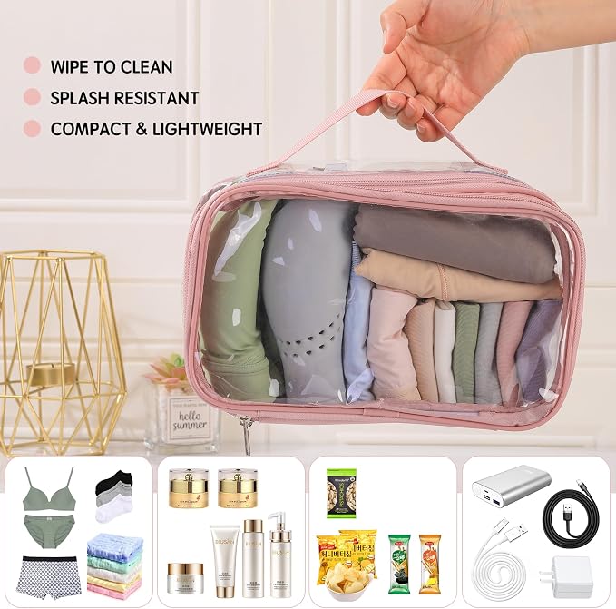 BORMELUN Large clear travel pouch,TSA approved toiletry reusable organizer with zipper proof purse makeup case carry On (Pink) - Image 4