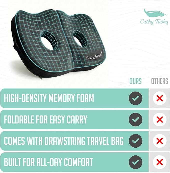 Seat Cushion | Premium Foldable Sit Bone Cushion for Pressure Relief, Hip, Hamstrings & Sciatica Comfort | Butt Pillow | Ergonomic Ischial Tuberosity Support for Home, Office & Driving - Image 8