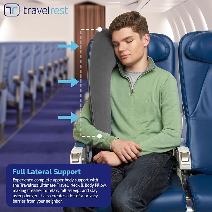 TRAVELREST Ultimate Inflatable Travel Pillow for Neck & Body - Grey | Inflatable Travel Essential, Upper Compact Support, Sleeping Accessories For Road Trip & Long Flight Comfort, Lightweight - Image 5