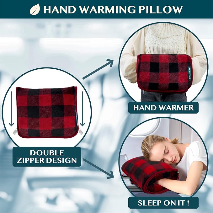 PAVILIA Travel Blanket Pillow, Soft Airplane Blanket 2-IN-1 Combo Set, Plane Blanket Compact Packable, Flight Essential Car Pillow, Travelers Gift Accessories Luggage Backpack Strap, 60x43 Checker Red - Image 4