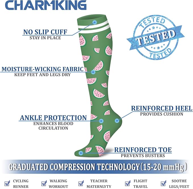 CHARMKING 6 Pairs-Compression Socks for Women & Men Circulation Best Support for Nurses, Running, Athletic,Flight Travel - Image 4