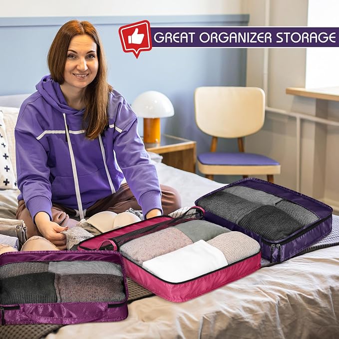 5 Pcs Packing Cubes for Suitcase Large Travel Cubes Carry on Luggage Organizer Bags for Clothes Accessories(M,Purple) - Image 7