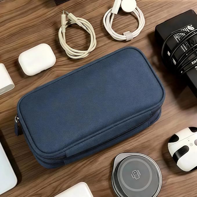 Portable Waterproof Double Layers All-in-One Storage Bag, Travel Cord Organizer，Electronics Accessories Organizer Pouch Bag for Accessories,Charger, USB Cable, Gadget (navy blue) - Image 7