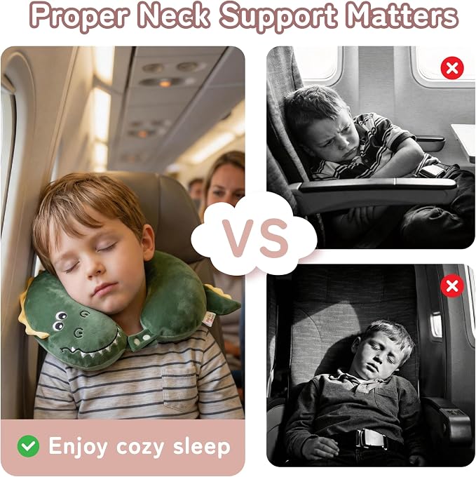 Kids Travel Neck Pillow for Ages 3-8 with Memory Foam, Crocodile | Removable cover, 13 in neck size, hidden zipper, machine washable, head and chin support, car seat and airplane use - Image 6