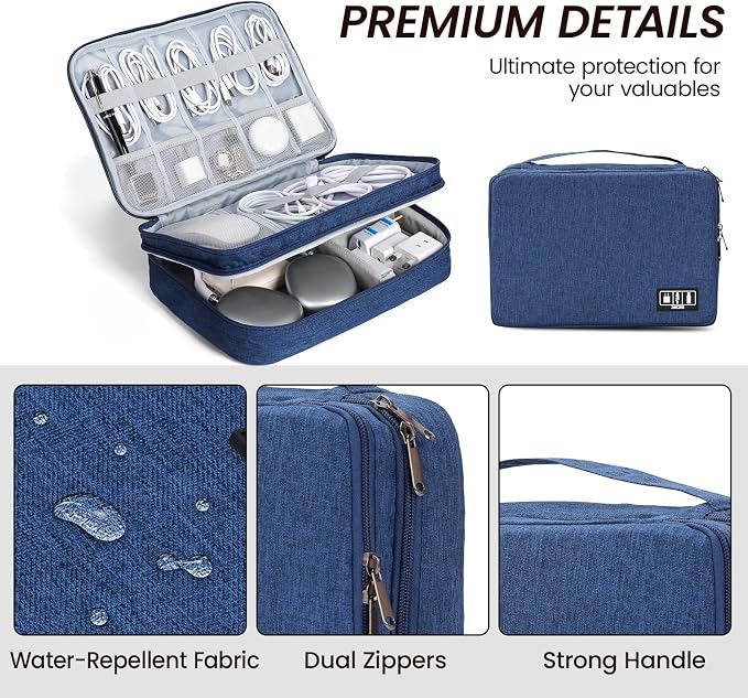 Electronic Organizer Travel Case, Double Layer Cable Organizer Bag | Double-layer design with adjustable dividers, mesh pockets and elastic loops for chargers, cables, power banks and gadgets - Image 3