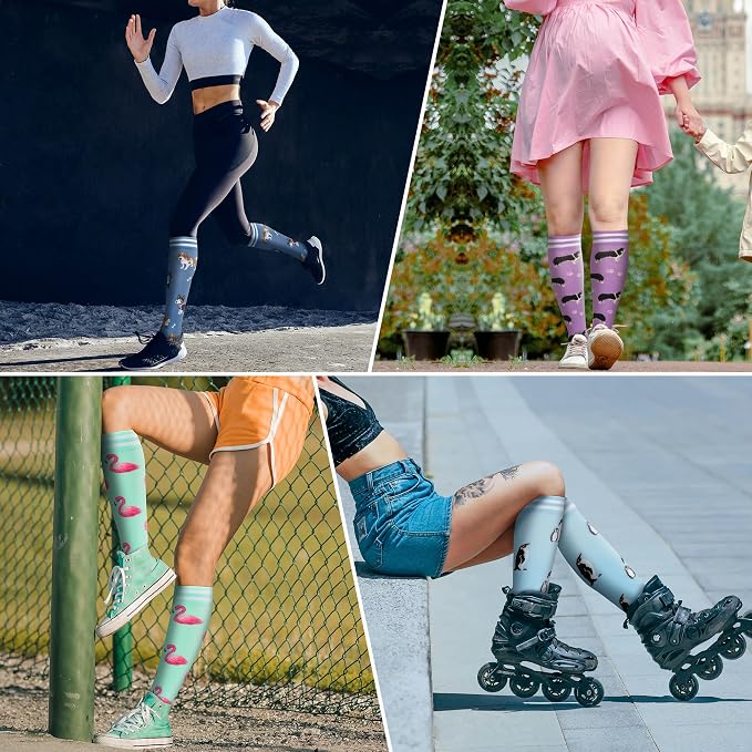 fenglaoda Compression Socks Women Men 4 Pairs, Knee High Support Socks for Running, Sports, Travel, Flight, Nurse - Image 6