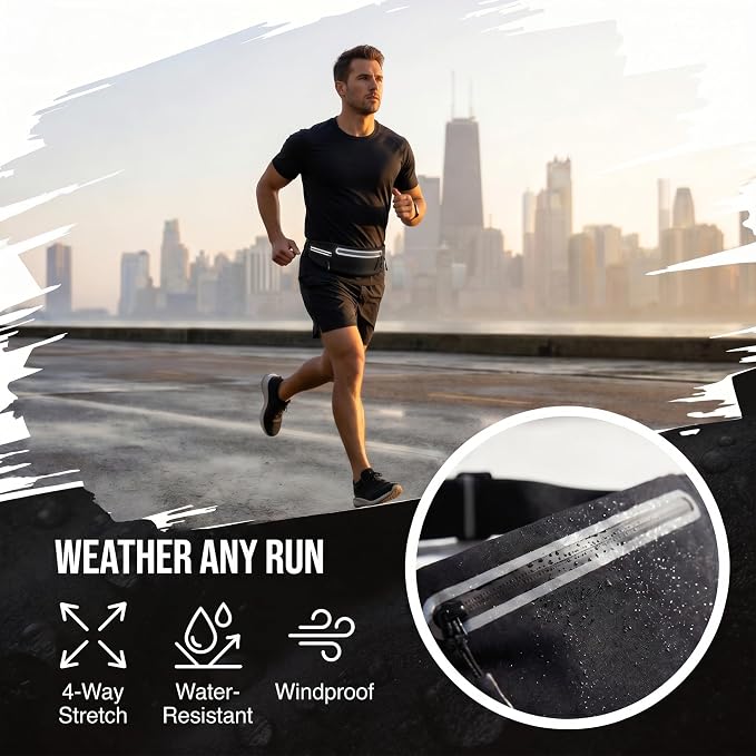 Running Belt for Women Men, Slim No-Bounce Waist Pack, Water Resistant Reflective Phone Holder Fits Phones up to 7.5 inch, Adjustable Fanny Pack for Running Jogging Hiking（Black） - Image 5