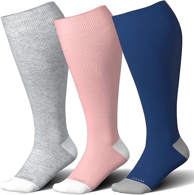 LEVSOX Wide Calf Compression Socks for Women&Men Plus Size 15-20mmHg Knee High Large Support Stockings for Circulation by Levsox
